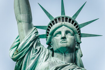 Close up of the face of The Statue of Liberty on Liberty Island in New York City.  © Patricia Burilli