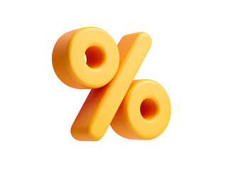 3d yellow percentage symbol isolated on transparent background