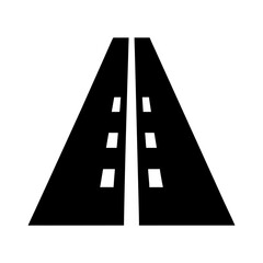 Black silhouette of a highway stretching into the distance with white lane markings