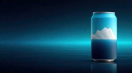 Refreshing Cool: A single beverage can, featuring a sleek design of an iceberg floating above a dark sea, capturing the refreshing essence of ice and the cool sensation of water.