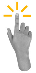 Hand clicking up with finger cursor pointing collage for web transparent background