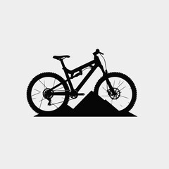 Naklejka premium Striking mountain bike illustration atop hills with captivating vector graphic silhouette