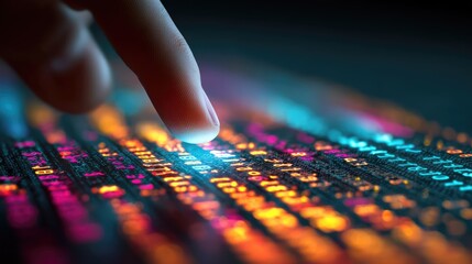 Finger Touching Colorful Pixelated Digital Keyboard