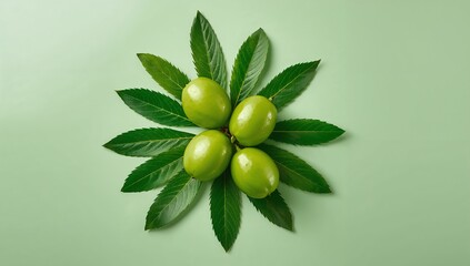 Olive fruit leaves nature olive leaf green background