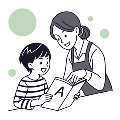 Mother teching children alphabet 