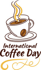 Vector art of international coffee day celebration with a steaming cup of coffee and bean
