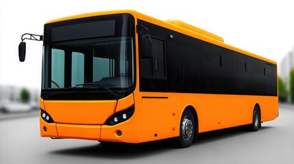 Orange Bus on the Road: A striking orange public transportation bus cruises smoothly down a modern road, ready to take passengers to their destination.