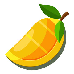Vibrant, juicy mango slice with green leaves, perfect for food blogs, healthy eating campaigns, and tropical vacation promotions, offers a refreshing visual appeal
