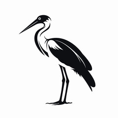 Obraz premium Elegant heron standing poised in striking black vector illustration silhouette