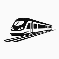 Sleek black train rapidly moving forward speed transport vector illustration silhouette