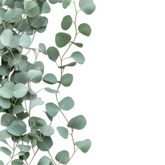 Green eucalyptus branches isolated on transparent background with copy space on right