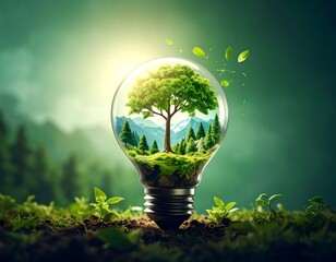 A lightbulb with a miniature landscape inside