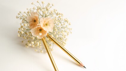 Flower pencil floral arrangement white background baby breath ranunculus