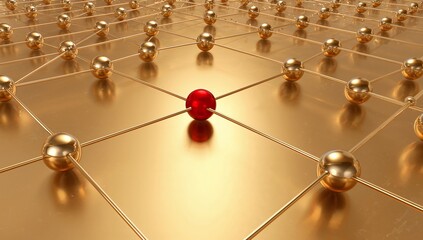 social network concept, Golden sphere network abstract sphere red sphere design