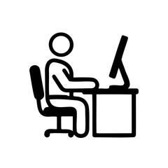 Office Work Icon with Desk, Computer, and Chair
