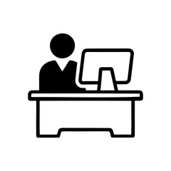 Modern Workspace Icon with Computer and Office Chair Symbols