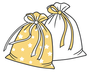 Vector art of two gift bags with star pattern and ribbon tie
