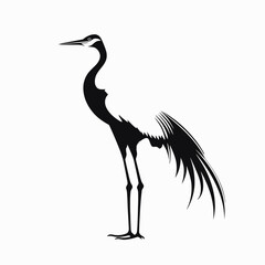 Obraz premium Elegant crane stands alone in beautiful vector black illustration silhouette