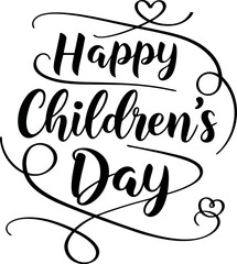 Vector art of happy childrens day calligraphy with hearts