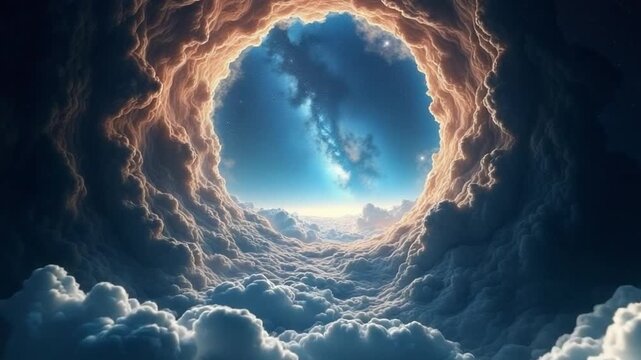 Wormhole straight through time and space, clouds, and millions of stars. Nebula