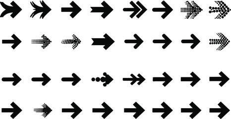 Diverse Set of Black Arrow Icons and Symbols on White Background direction pointer