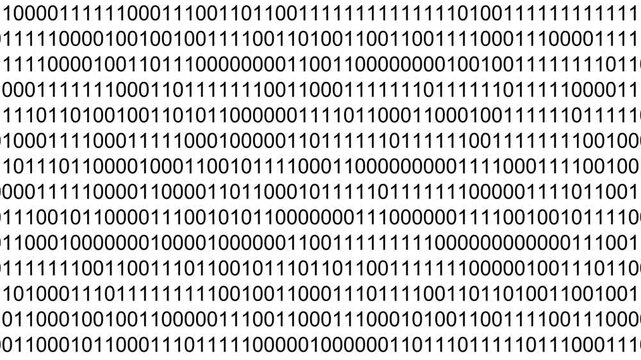 Binary code digital streaming numbers animation isolated on black background