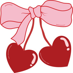 Valentine's Day Graphic of Two Heart Cherries and Pink Bow