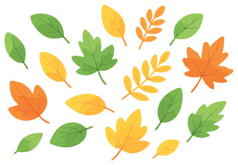 Autumn leaves flat icon set. featuring maple, oak, birch, elm, and foliage symbols