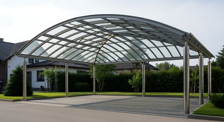Fototapeta premium Contemporary carport with transparent glass roof.