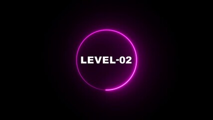 Glowing neon Blue and pink color circle with Level-02 text animation on black background .Abstract Level-02 isolated on black background. Game concept next level. Level Up text animation. - Powered by Adobe