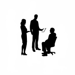 Adoption counselor explaining process to couple silhouette isolated on white background