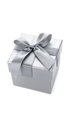 Obraz premium Silver gift box with a satin ribbon bow