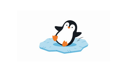 Obraz premium Adorable and happy baby penguin playing on a piece of floating ice. A charming flat design vector graphic for kids