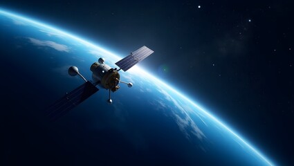 Obraz premium space shuttle and moon, satellite orbiting earth, satellite dish on the earth, satellite in space, satellite dish on the earth, spaceship and earth, space shuttle launch, satellite and earth, satellit