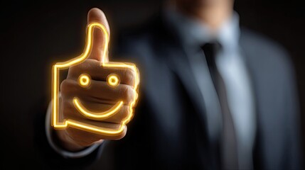 Businessman Gesturing Thumbs Up With Glowing Outline