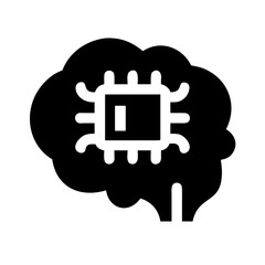 Microchip Inside Brain Silhouette Symbol Vector Outline Flat Glyph Minimal Editable Technology AI Design Icon Set