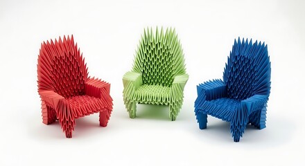 Origami Chairs - Red, Green, and Blue Paper Art.