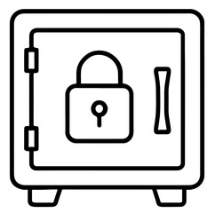 Safe vault with lock outline, finance security line art icon