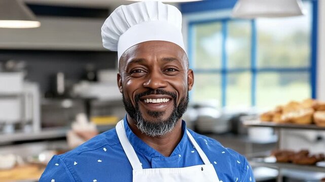 Happy chef shares joy and culinary expertise in kitchen