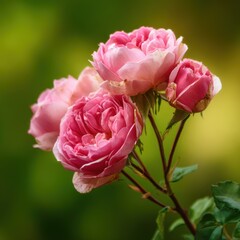 Fototapeta premium Beautiful Pink Roses on Green Background in Natural Setting