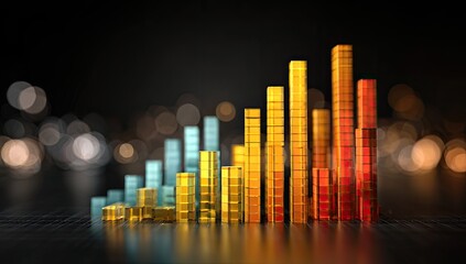 3D bar graph, glowing, vibrant colors