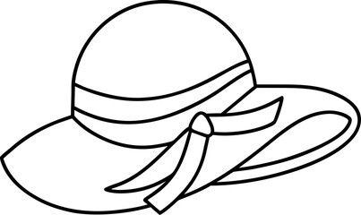 Stylish sun hat illustration with ribbon detail and wide brim offering shade for sunny days at the beach or garden party attire