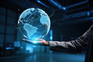 Holographic globe floating above a hand
