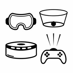 Augmented reality and VR minimalist line art icon set vector illustration