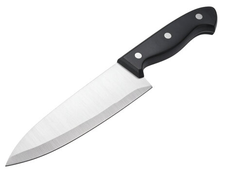 Angled Chef&rsquo;s Knife Pointing Downward, Side Perspective, Transparent Background PNG