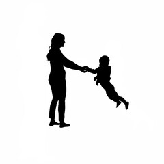 Silhouette of adoption counselor giving baby to adoptive mother isolated on white background