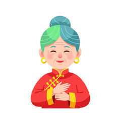 Cute and versatile! Cartoon of a content Chinese grandmother, perfect for branding, social media, and digital projects.