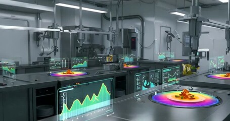 Advanced kitchen with digital displays analyzing food - Powered by Adobe