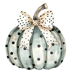 Watercolor Pumpkin with a polka dot bow illustration