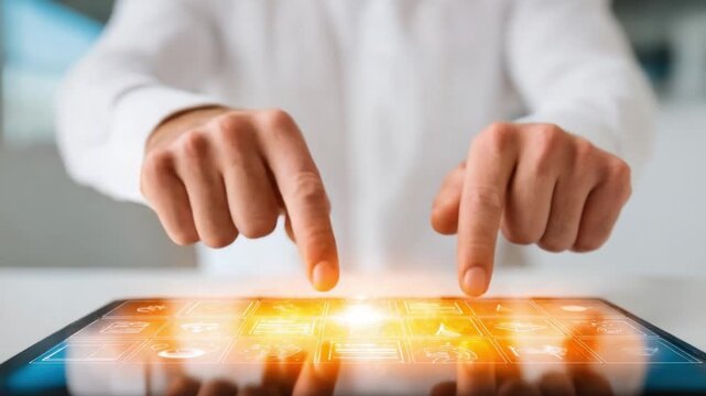 Digital Connection: Capturing the essence of digital interaction, this close-up shot showcases two fingers delicately interacting with the radiant screen of a tablet.